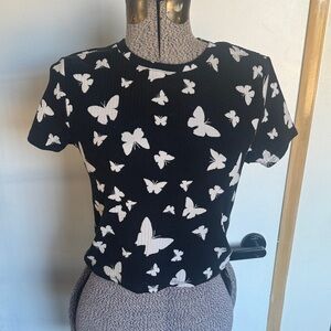Butterfly Print Blue and White Women's Top